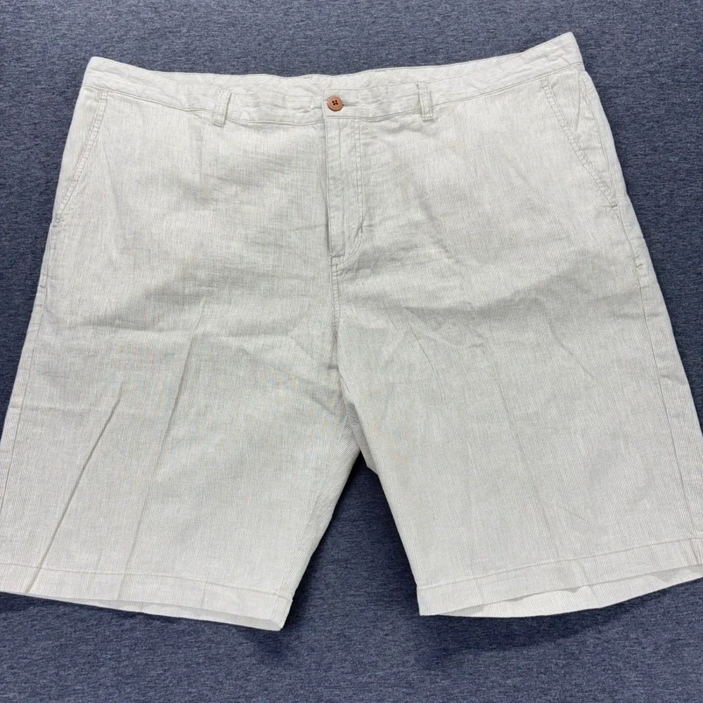 Tommy Bahama Shorts Mens 44 Linen Cotton Striped Casual‎ 11in Inseam Beige Beach